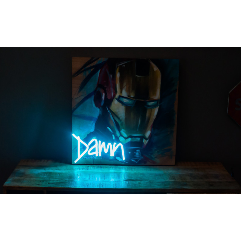 cuadro pintado a mano, ironman lightsandwires x customizarte