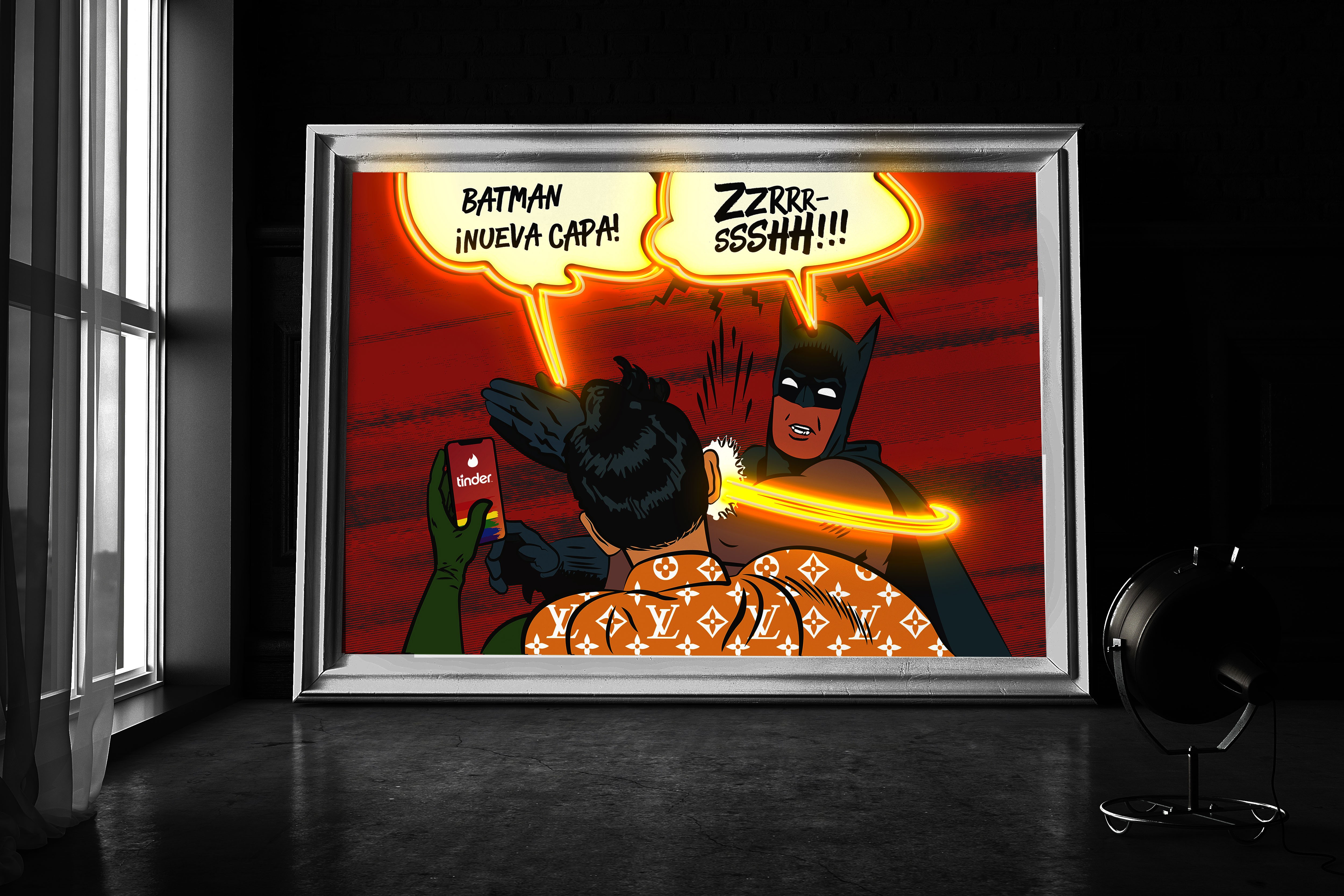 cuadro con vinilo batman, lightsandwires
