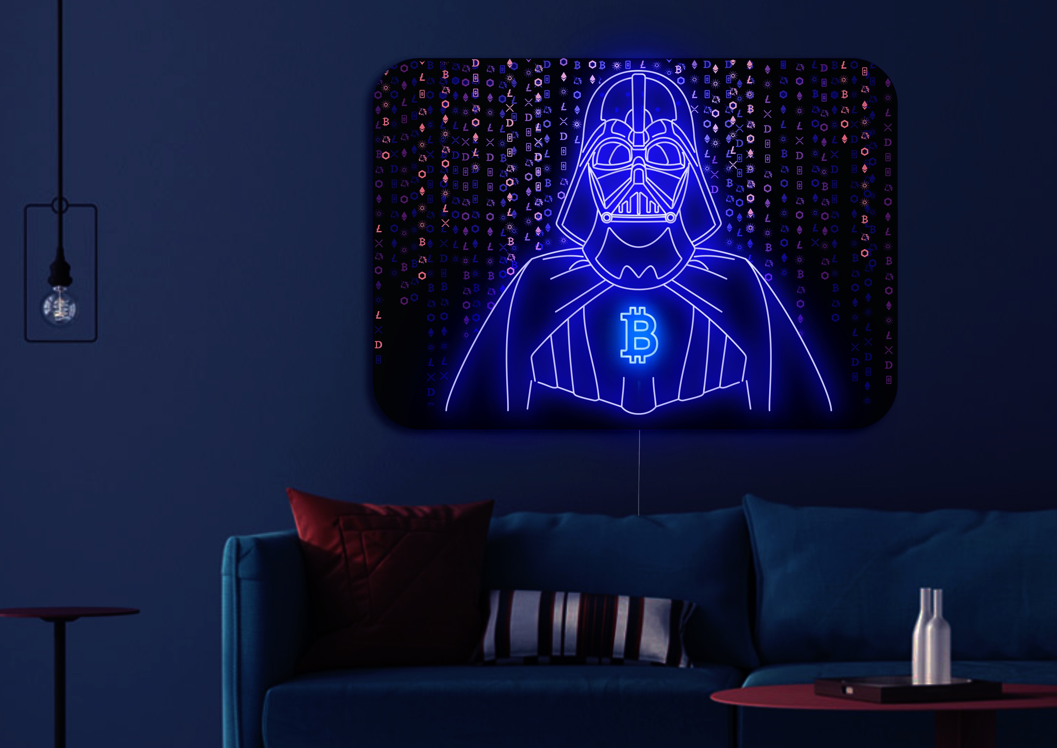 cuadro de vinilo impreso con tira de neon led . cuadro de vinilo impreso con tira de neon led .