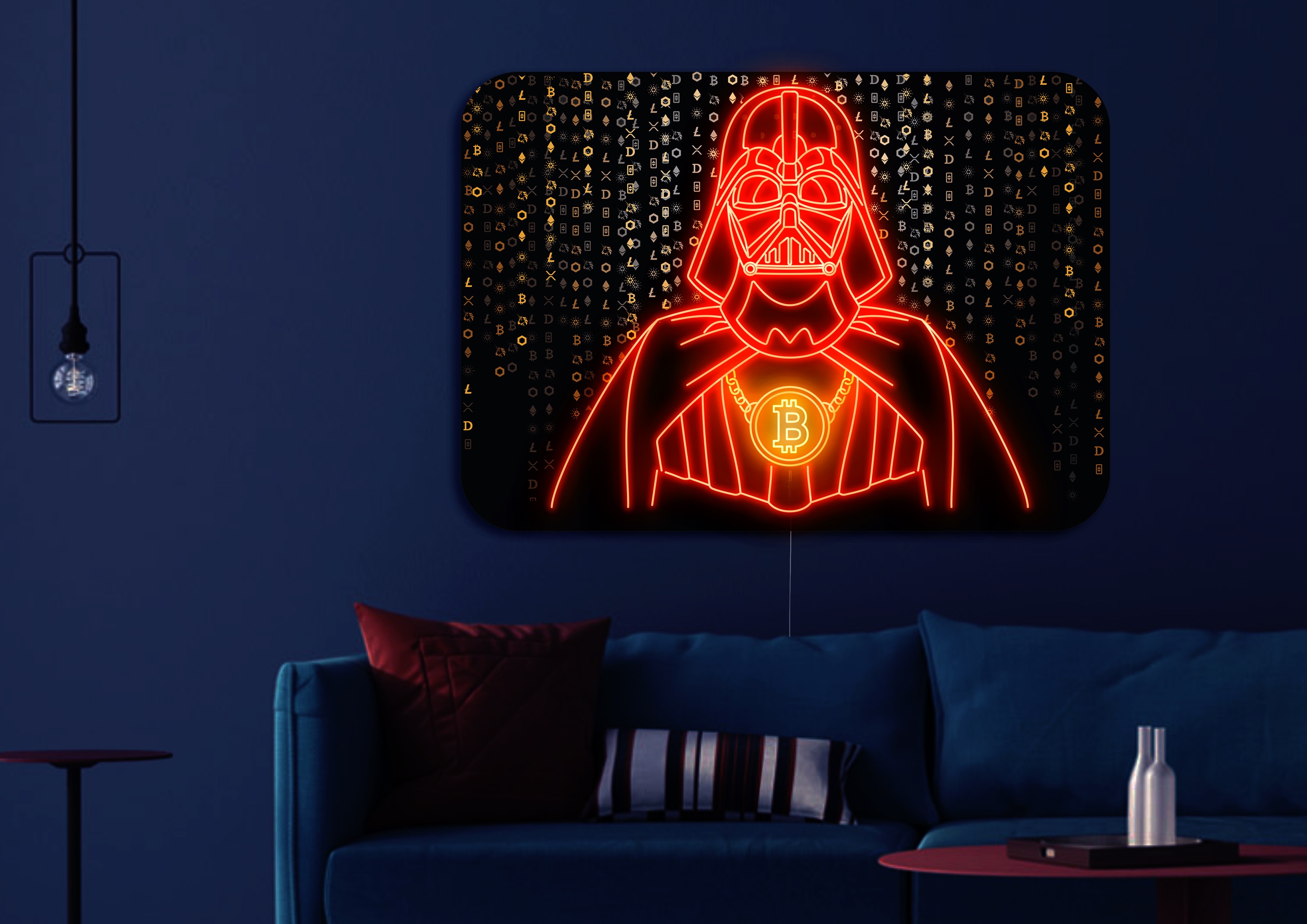 cuadro de vinilo impreso con tira de neon led . cuadro de vinilo impreso con tira de neon led .