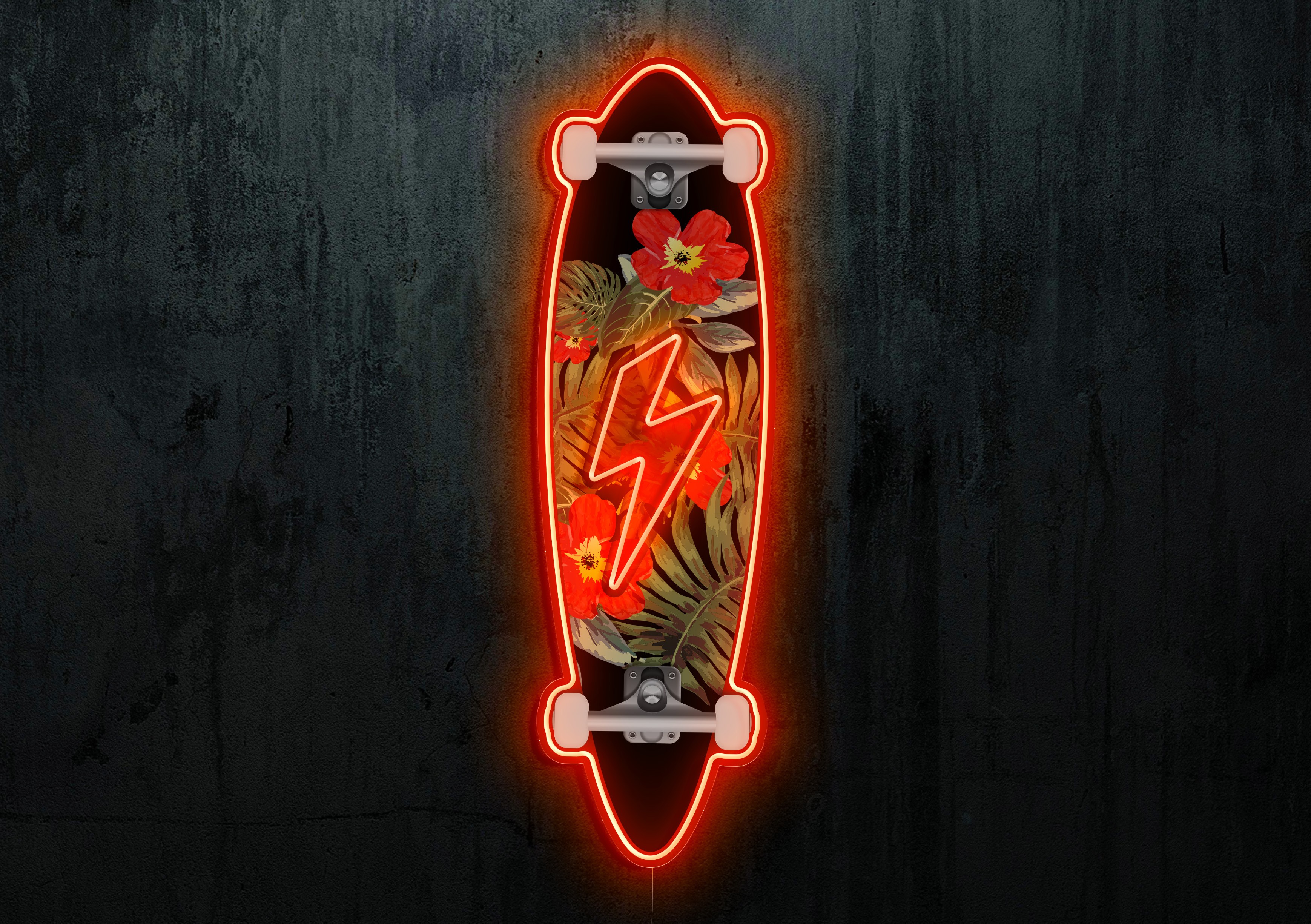Alucinante Skateboard con decoración floral y iluminación led con rayo Alucinante Skateboard con decoración floral y iluminación led con rayo