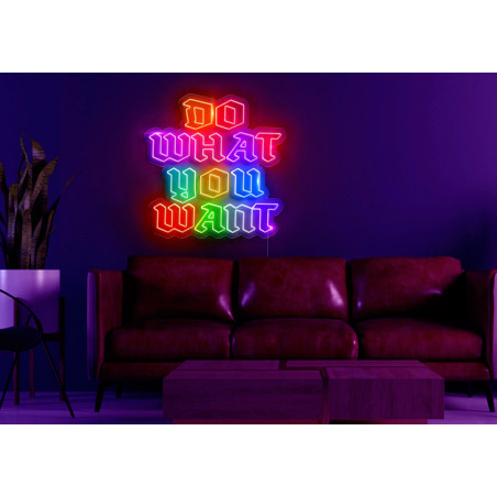 Rotulo neon led con diferentes colores de luz.