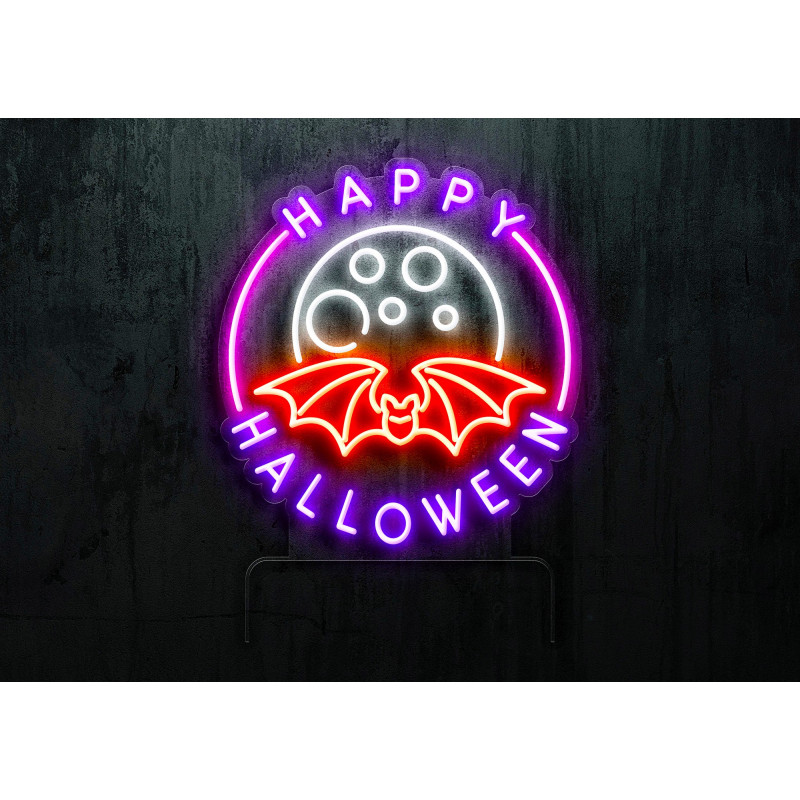 Luz de Noche Espeluznante: Lámpara de Neón Murciélago para Halloween