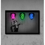 cuadro art con vinilo impreso de Monopoly y neon led flex
