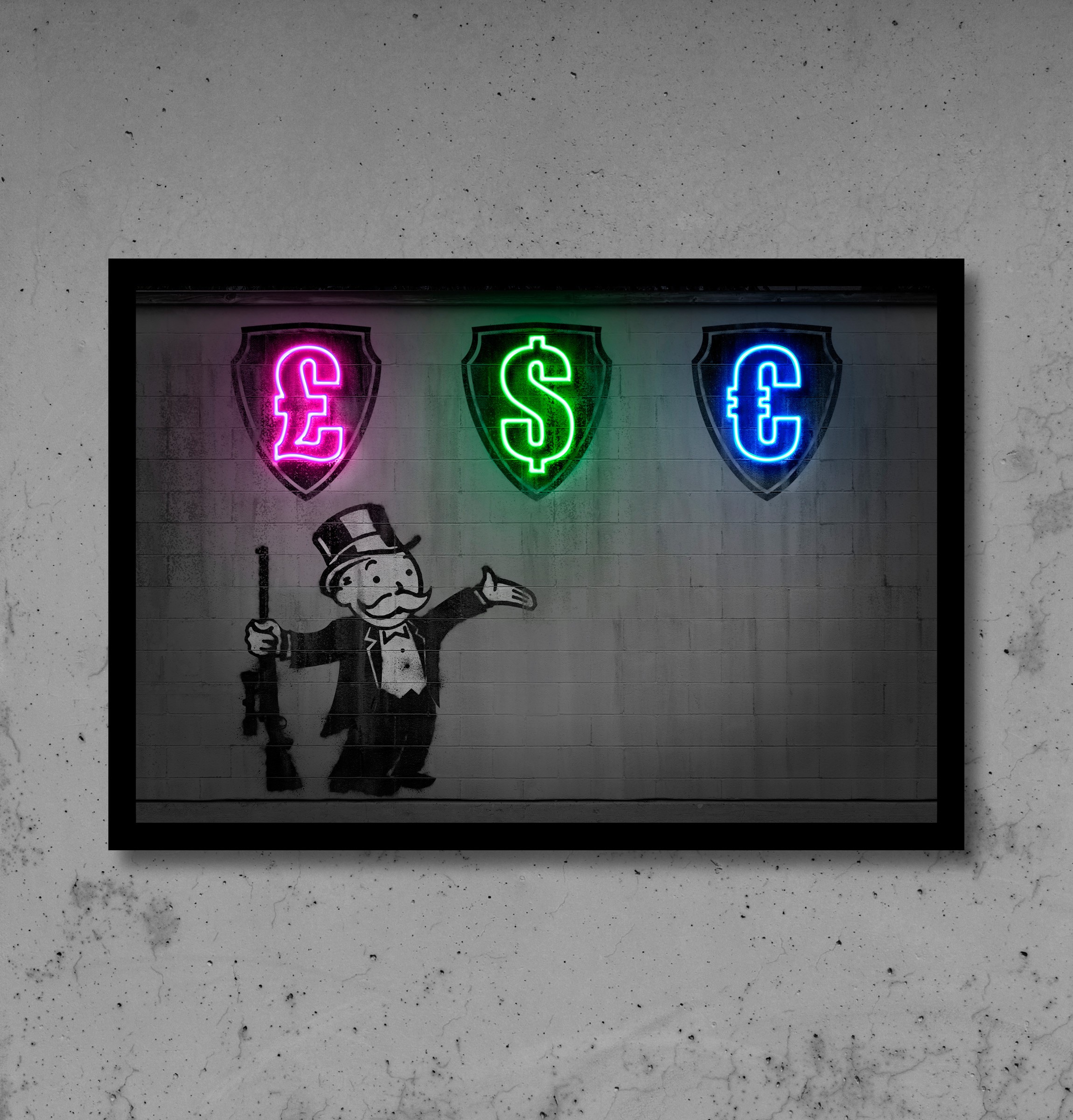 cuadro art con vinilo impreso de Monopoly y neon led flex cuadro art con vinilo impreso de Monopoly y neon led flex