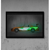 vinilo impreso con forma de coche y detalles de neon led Flex con base de metacrilato.