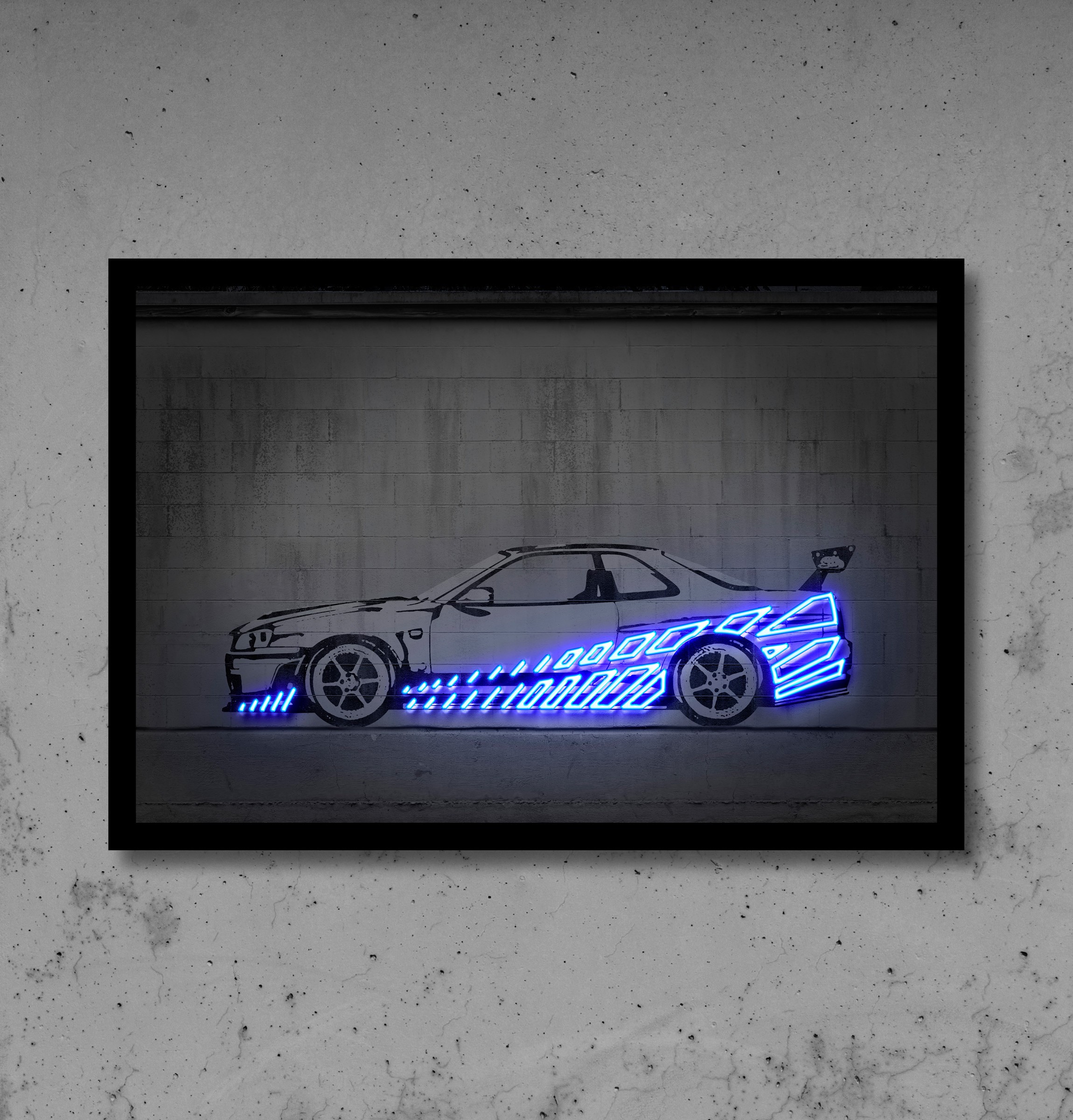 cuadro en vinilo impreso con plancha de metacrilato y detalles en neon led