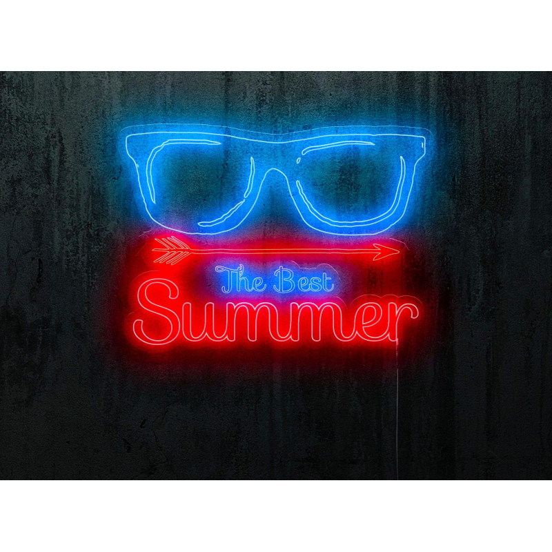 Neón led con forma de gafas con base de metacrilato