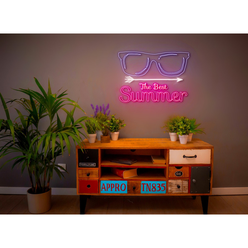 Neón led con forma de gafas con base de metacrilato