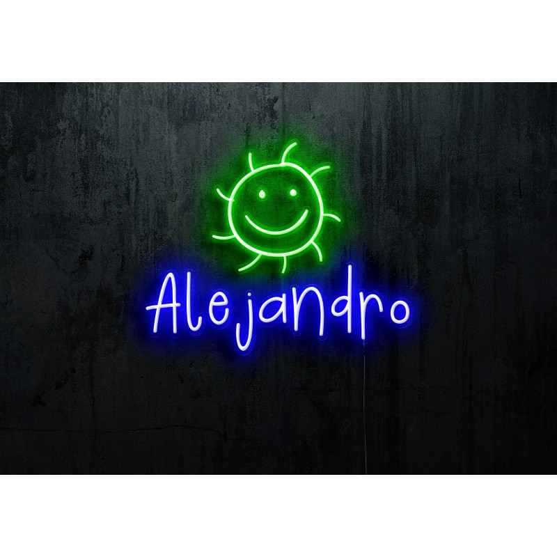 Neón led con corte metacrilato bordeado y tira de neon led flex.