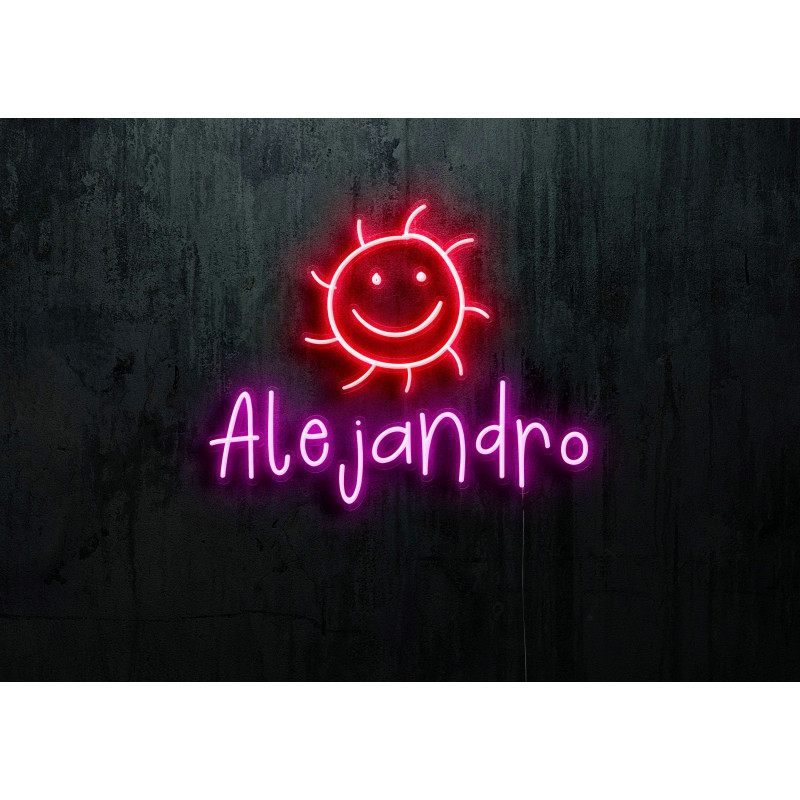 Neón led con corte metacrilato bordeado y tira de neon led flex.