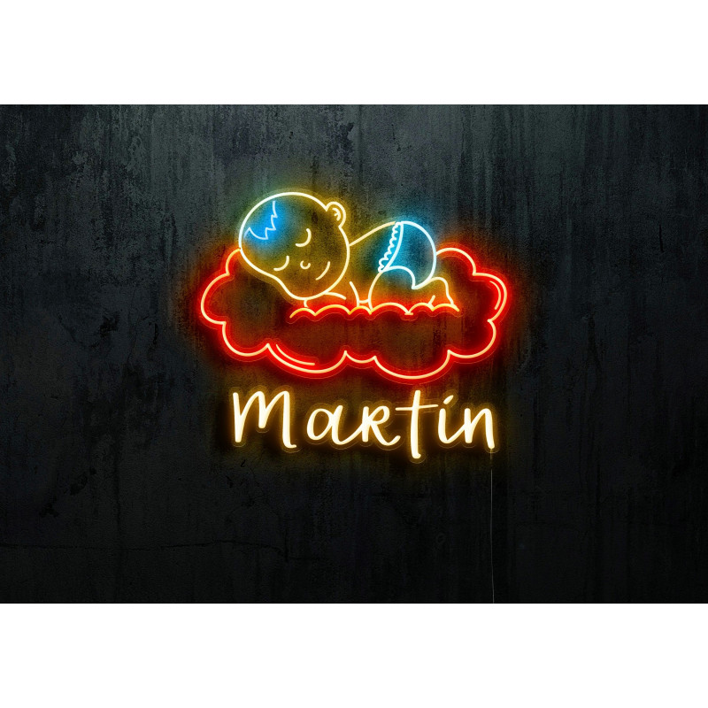 Neón led con corte metacrilato bordeado y tira de neon led Flex.