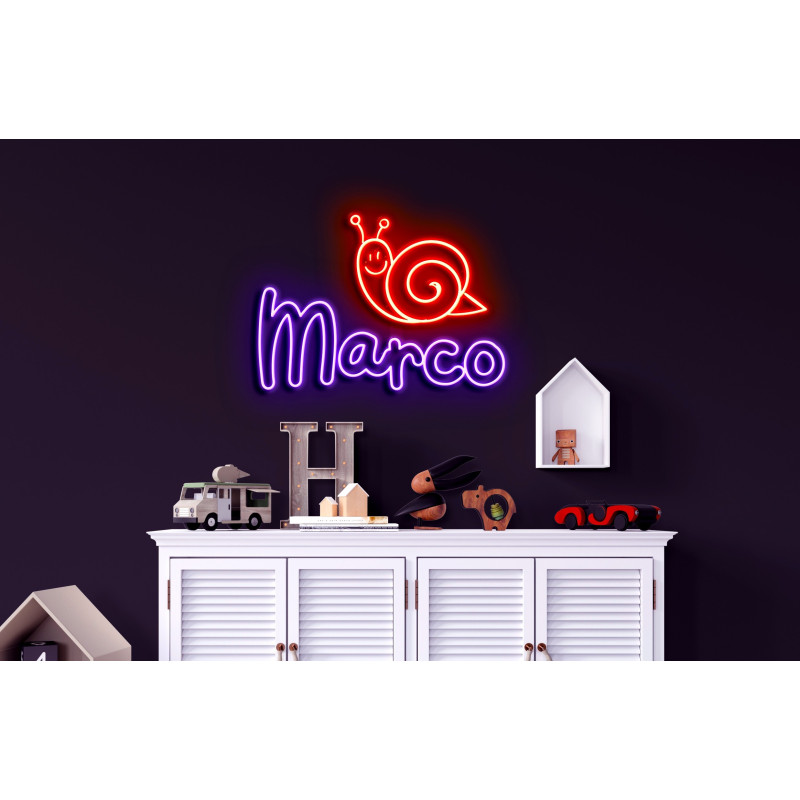 Neón led con corte metacrilato bordeado y tira de neon led Flex. ROTULO