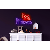 Neón led con corte metacrilato bordeado y tira de neon led Flex. ROTULO