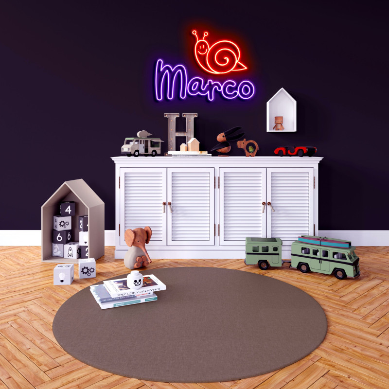 Neón led con corte metacrilato bordeado y tira de neon led Flex. ROTULO
