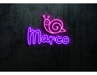 Neón led con corte metacrilato bordeado y tira de neon led Flex. ROTULO