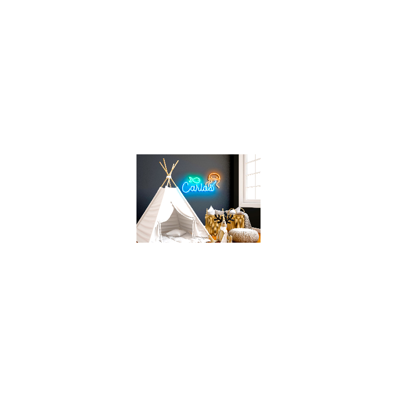 Neón led con corte metacrilato bordeado y tira de neon led Flex. rotulo para la habitación de tu peque