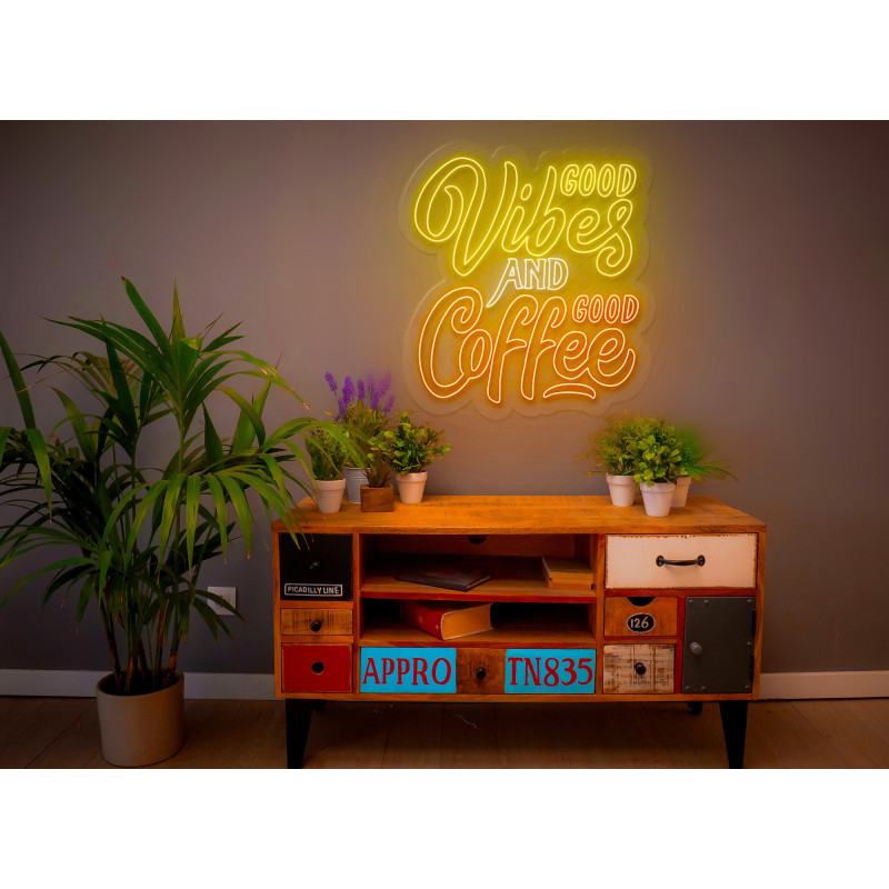 neon led good vibes and cofee