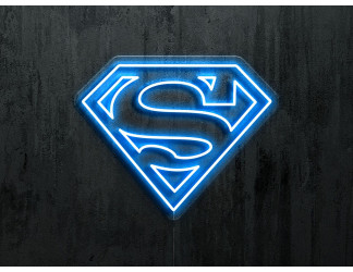 neon led logo Superman color azul, lightsandwires