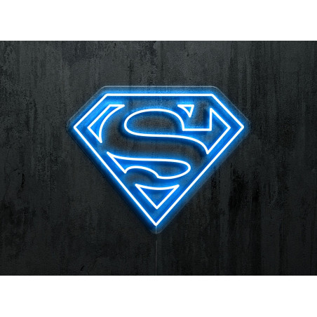 neon led logo Superman color azul, lightsandwires