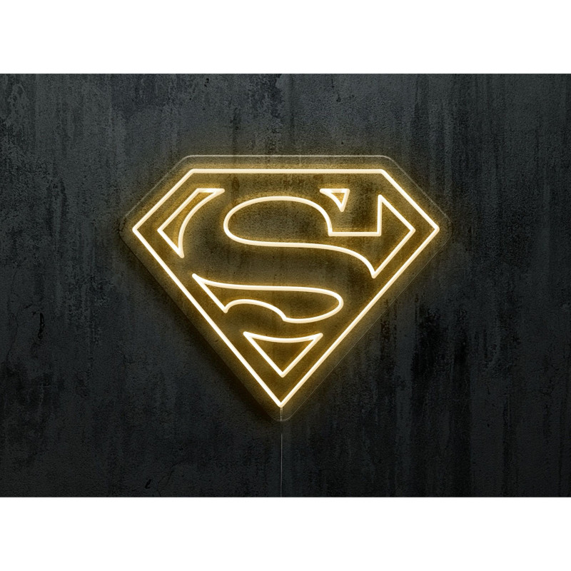 neon led logo Superman color amarillo, lightsandwires
