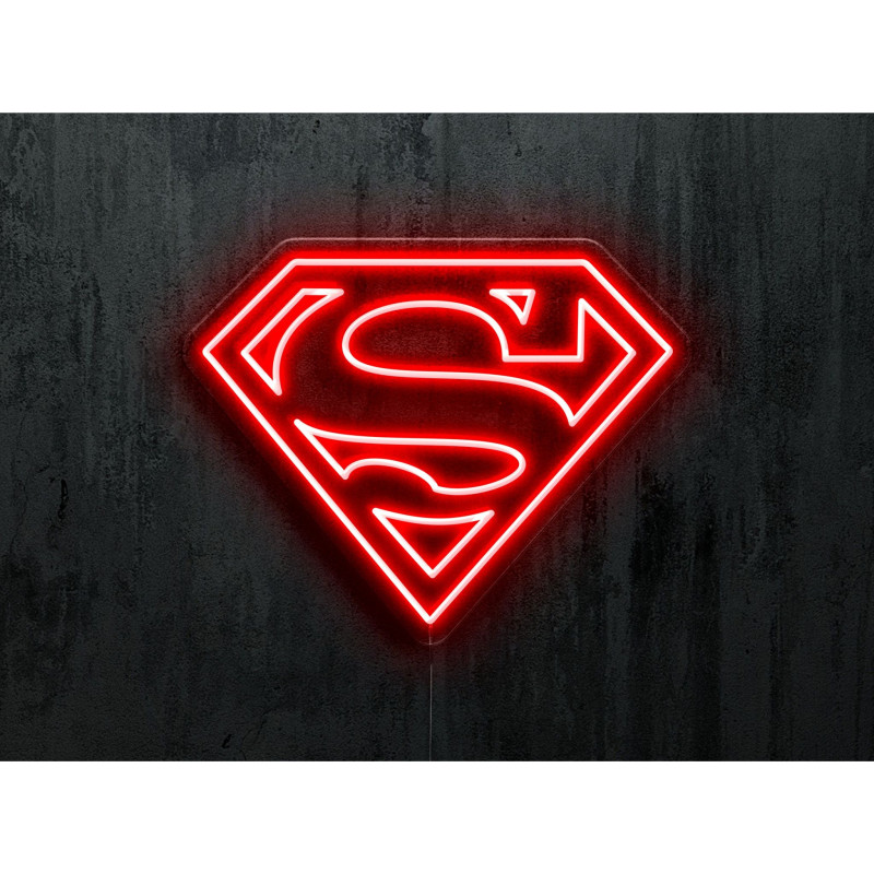 neon led logo Superman color rojo, lightsandwires