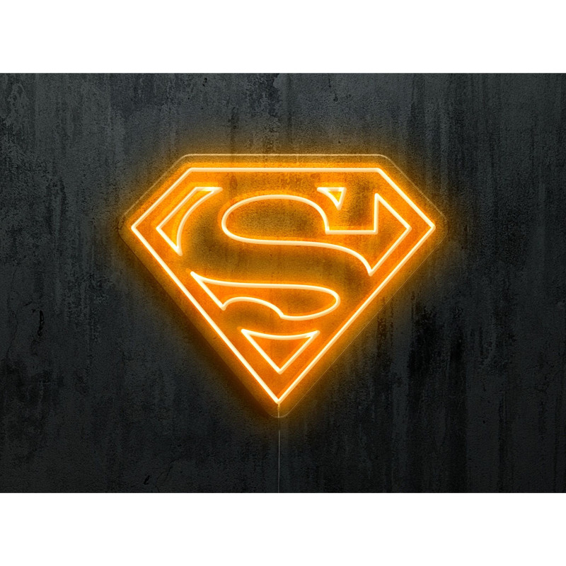 neon led logo Superman color naranja, lightsandwires
