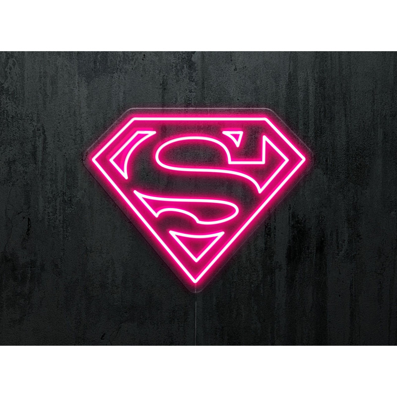 neon led logo Superman color rosa, lightsandwires