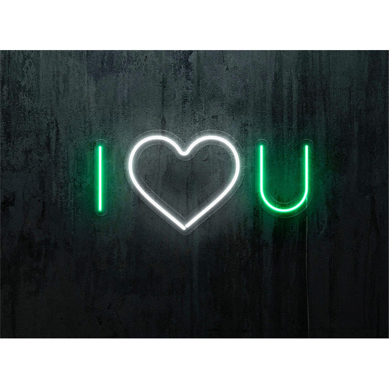 NEON LED I LOVE YOU, COLOR VERDE CORAZON BLANCO, LIGHTSANDWIRES