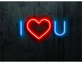 NEON LED I LOVE YOU, COLOR AZUL CORAZON ROJO, LIGHTSANDWIRES
