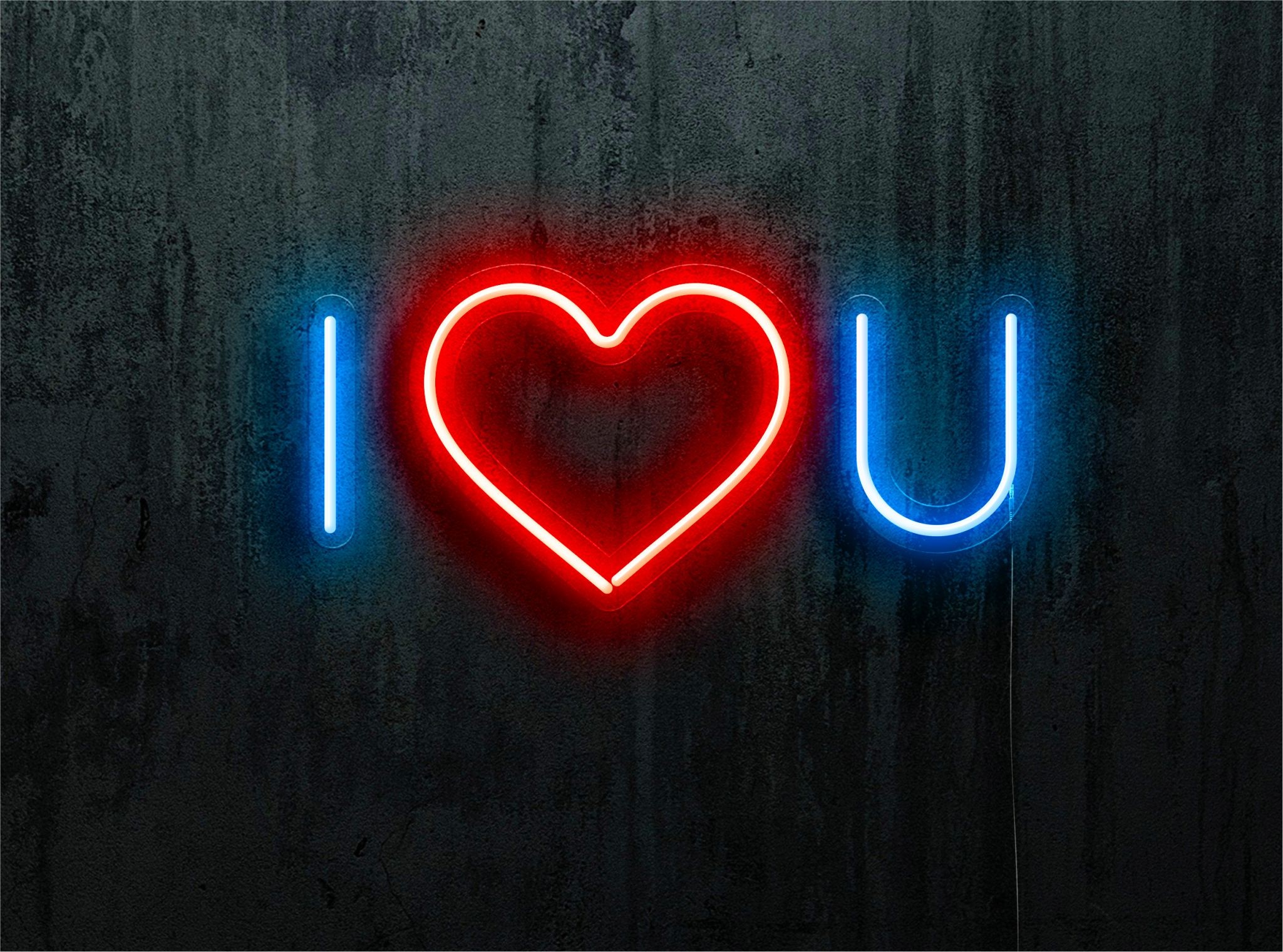 NEON LED I LOVE YOU, COLOR AZUL CORAZON ROJO, LIGHTSANDWIRES