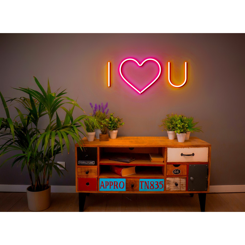 NEON LED I LOVE YOU, COLOR NARANJA CORAZON ROSA, LIGHTSANDWIRES
