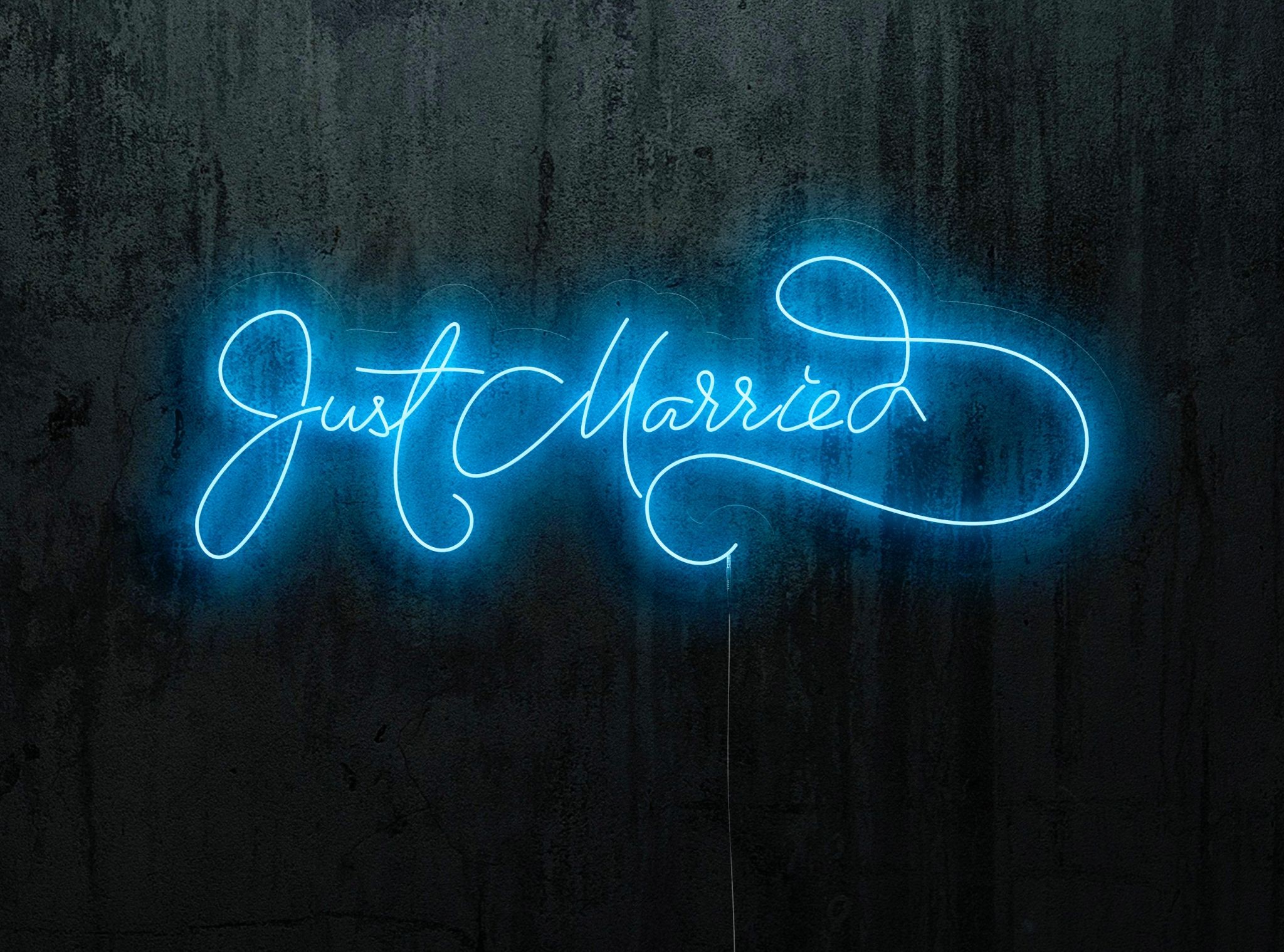 neon led just married, color azul, lighstandwires.