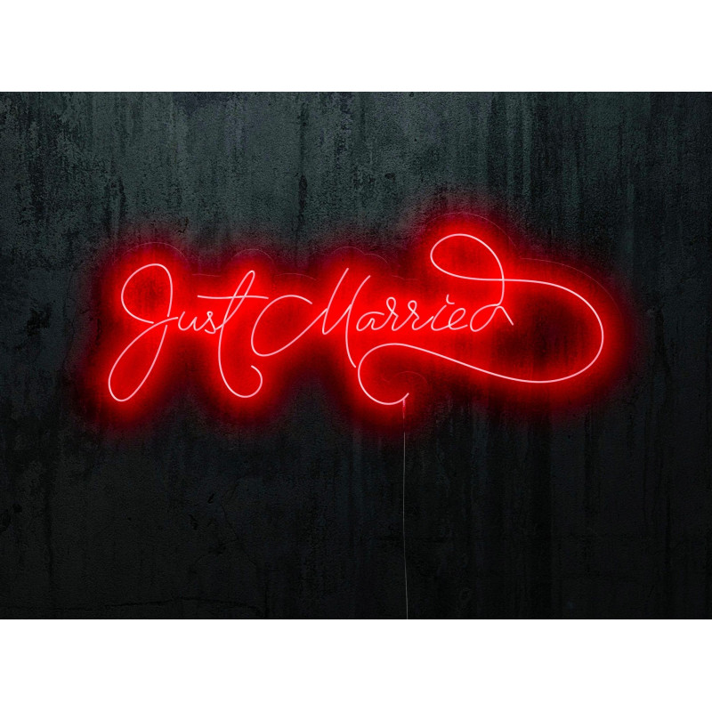 neon led just married, color rojo, lighstandwires.