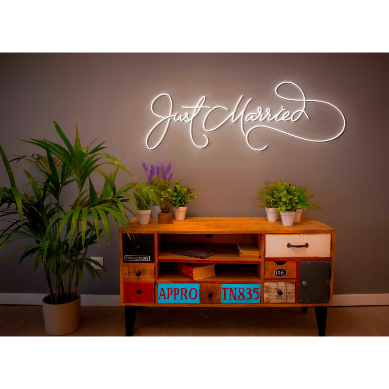 neon led just married, color blanco, lighstandwires.