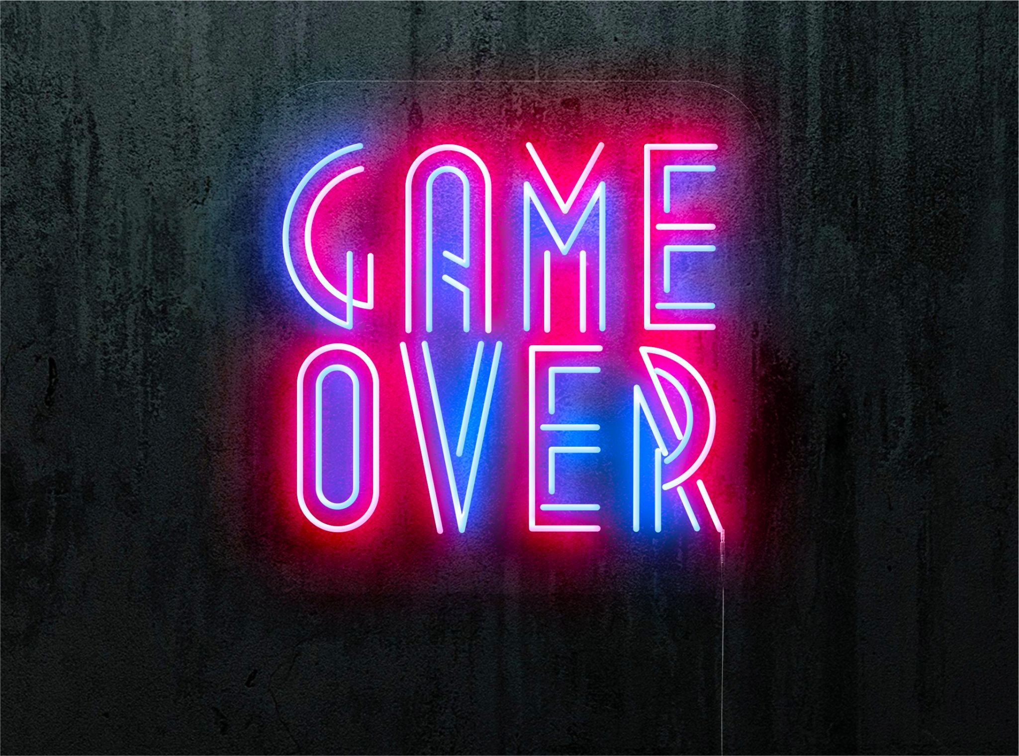neon led game over, color azul y rojo, lightsandwires neon led game over, color azul y rojo, lightsandwires