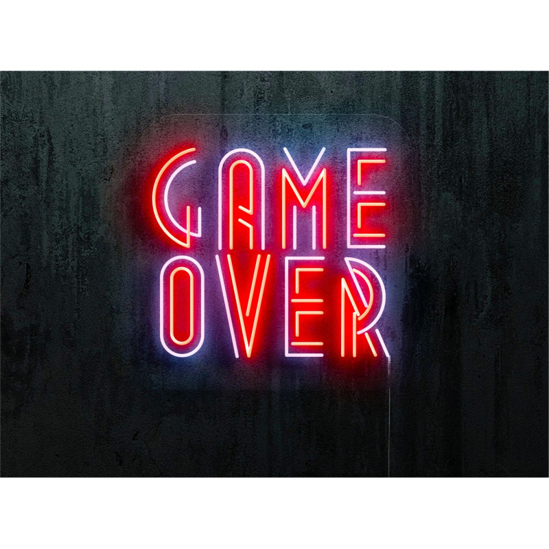 neon led game over, color blanco y rojo, lightsandwires