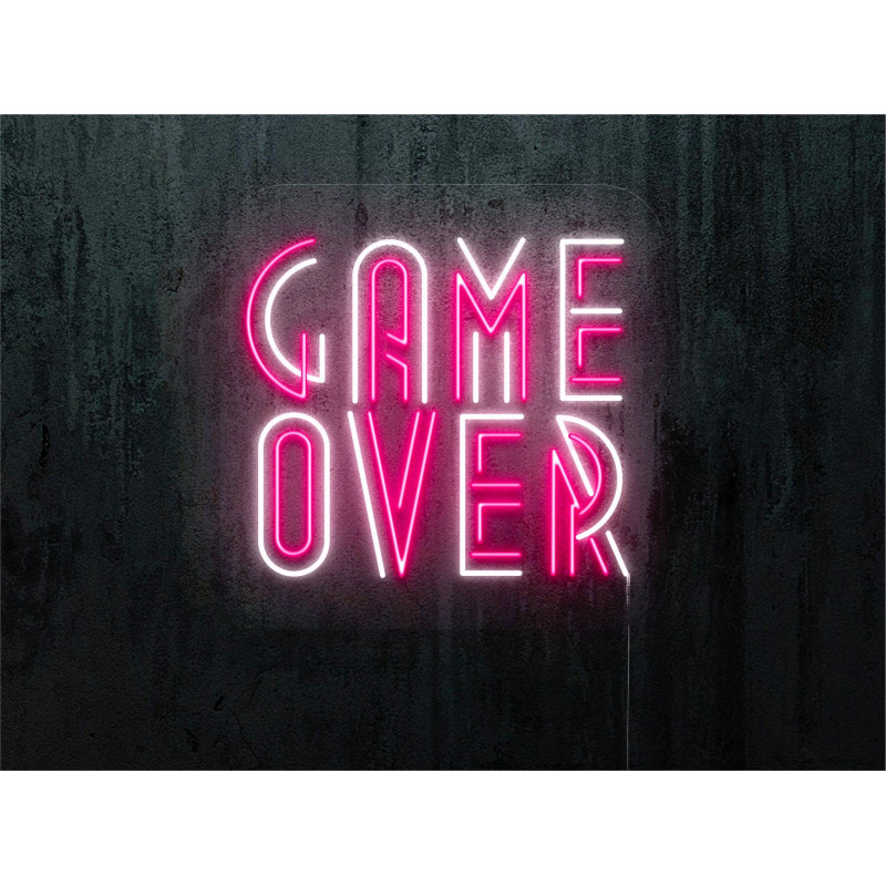 neon led game over, color rosa y blanco, lightsandwires