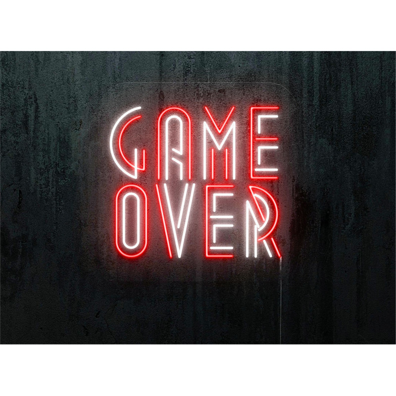 neon led game over, color blanco y rojo, lightsandwires