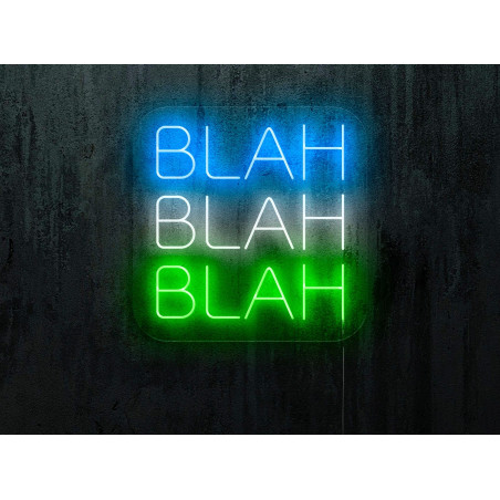 NEON LED BLAH BAH BLAH, color azul, blanco y verde. lightsandwires