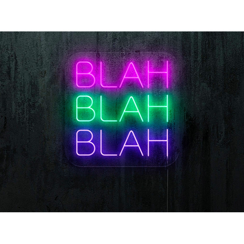 NEON LED BLAH BAH BLAH, color lila, verde y azul. lightsandwires