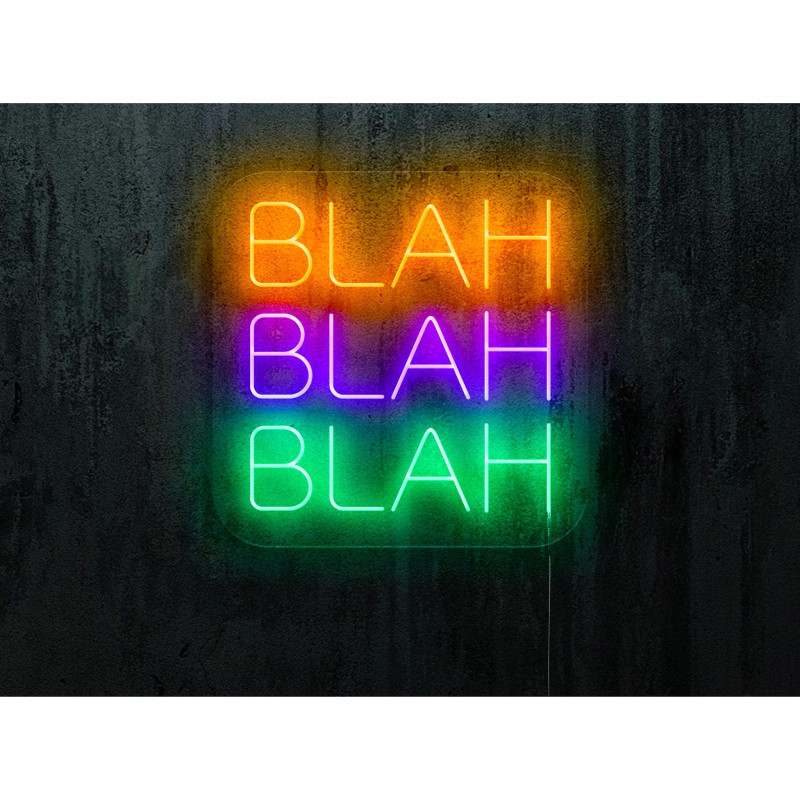 NEON LED BLAH BAH BLAH, color naranja, lila y verde. lightsandwires