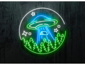 NEON LED OVNI, COLOR AZUL, BLANCO Y VERDE.LIGHTSANDWIRES