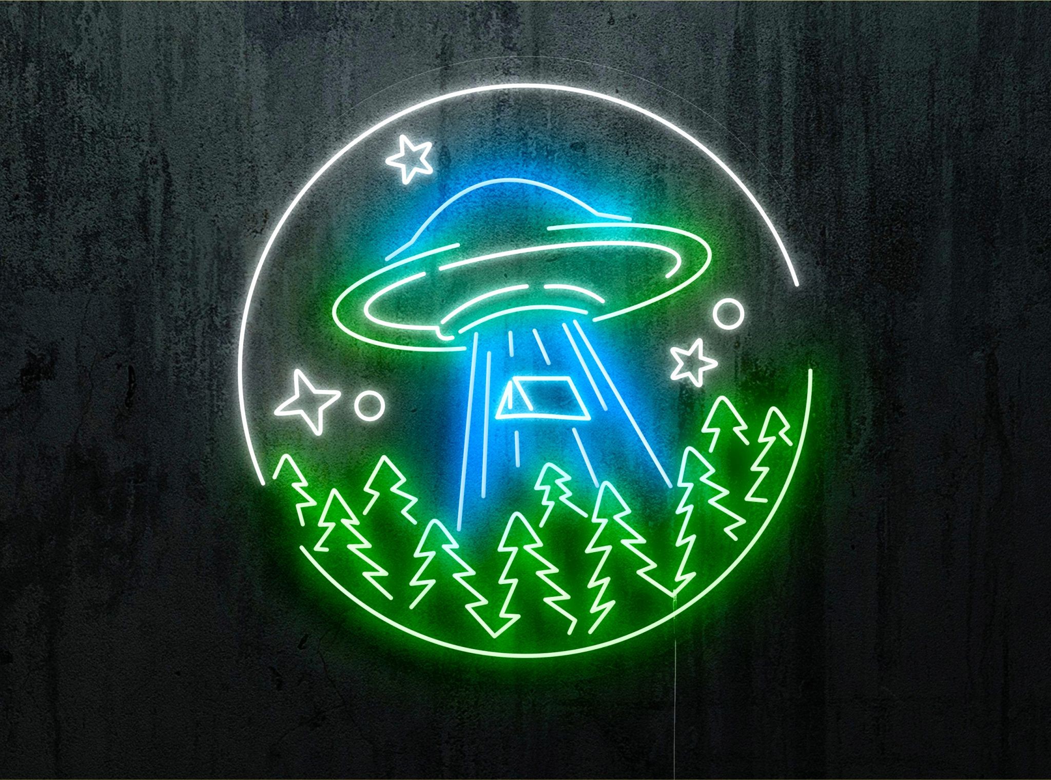 NEON LED OVNI, COLOR AZUL, BLANCO Y VERDE.LIGHTSANDWIRES